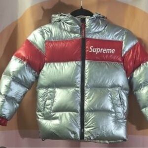 Supreme Metallic Silver and Red Puffer Jacket